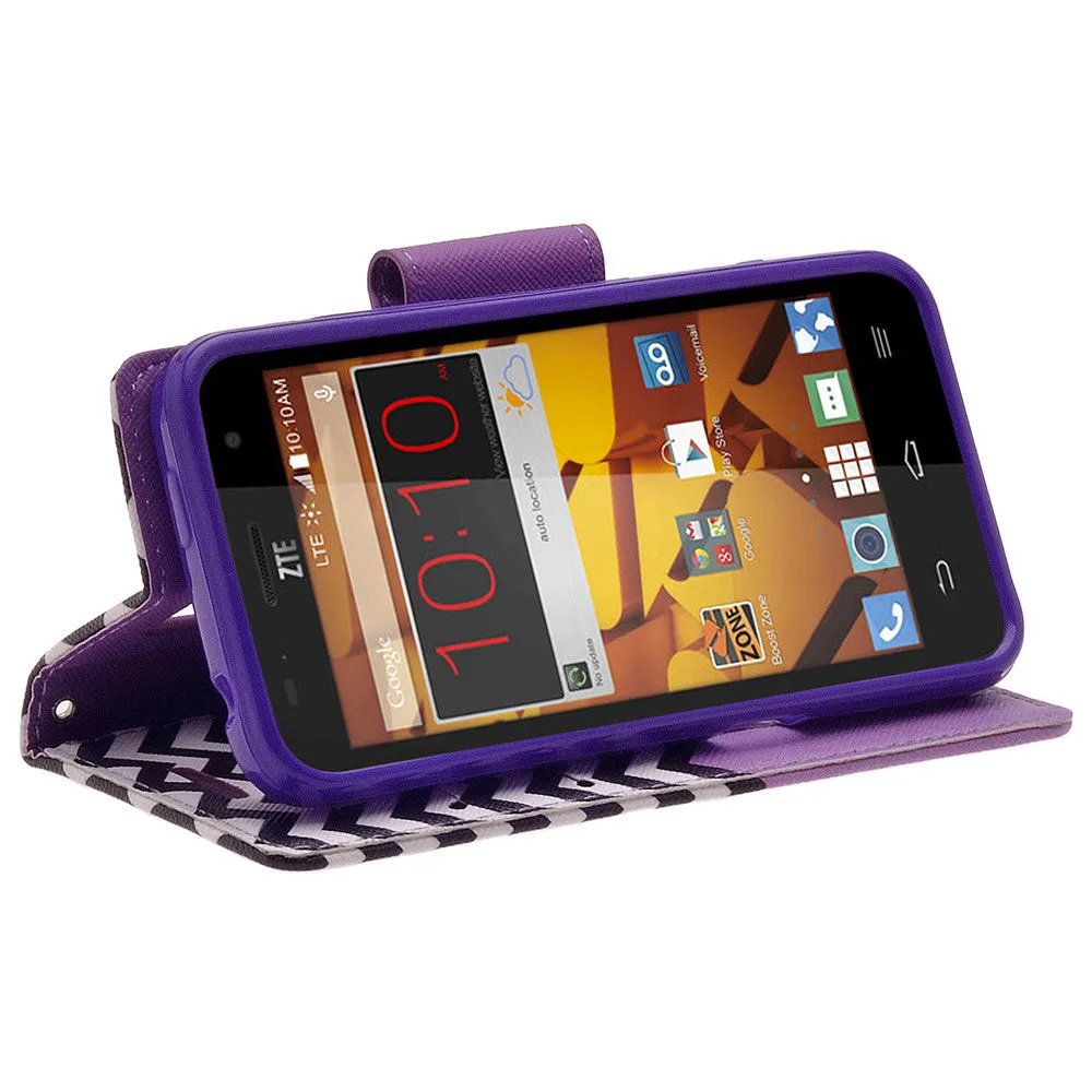 ZTE Speed Case, Wrist Strap Magnetic Fold[Kickstand] Pu Leather Wallet Case with ID & Credit Card Slots for ZTE Speed - Purple Anchor