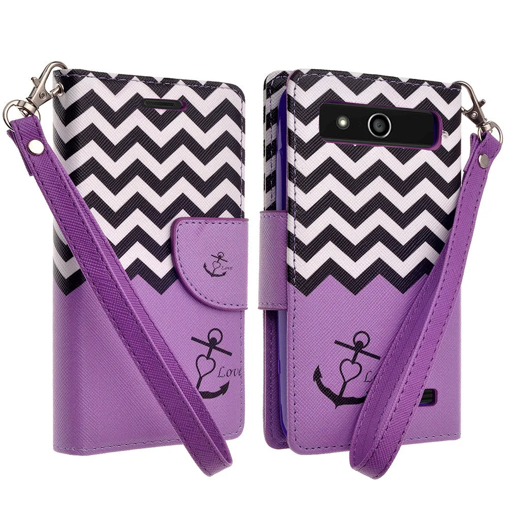 ZTE Speed Case, Wrist Strap Magnetic Fold[Kickstand] Pu Leather Wallet Case with ID & Credit Card Slots for ZTE Speed - Purple Anchor